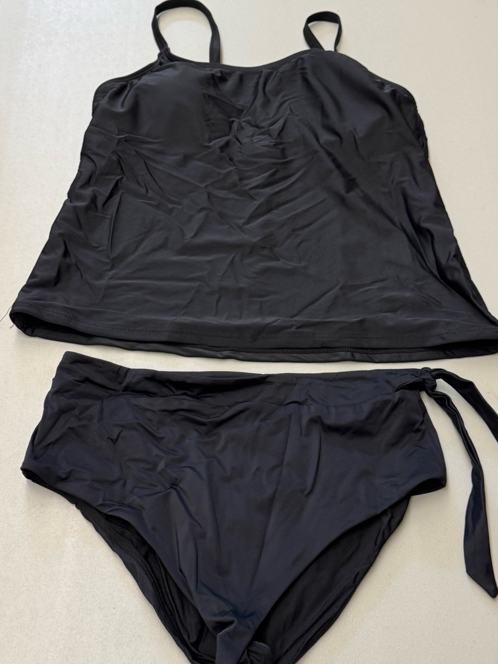 Women's Black Tankini Summer Swim Top with Black Bottoms size large